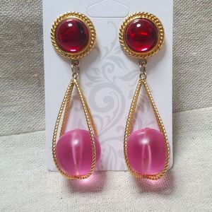 Vintage Pink Gold Gumball Gripoix Glass Dangle Earrings